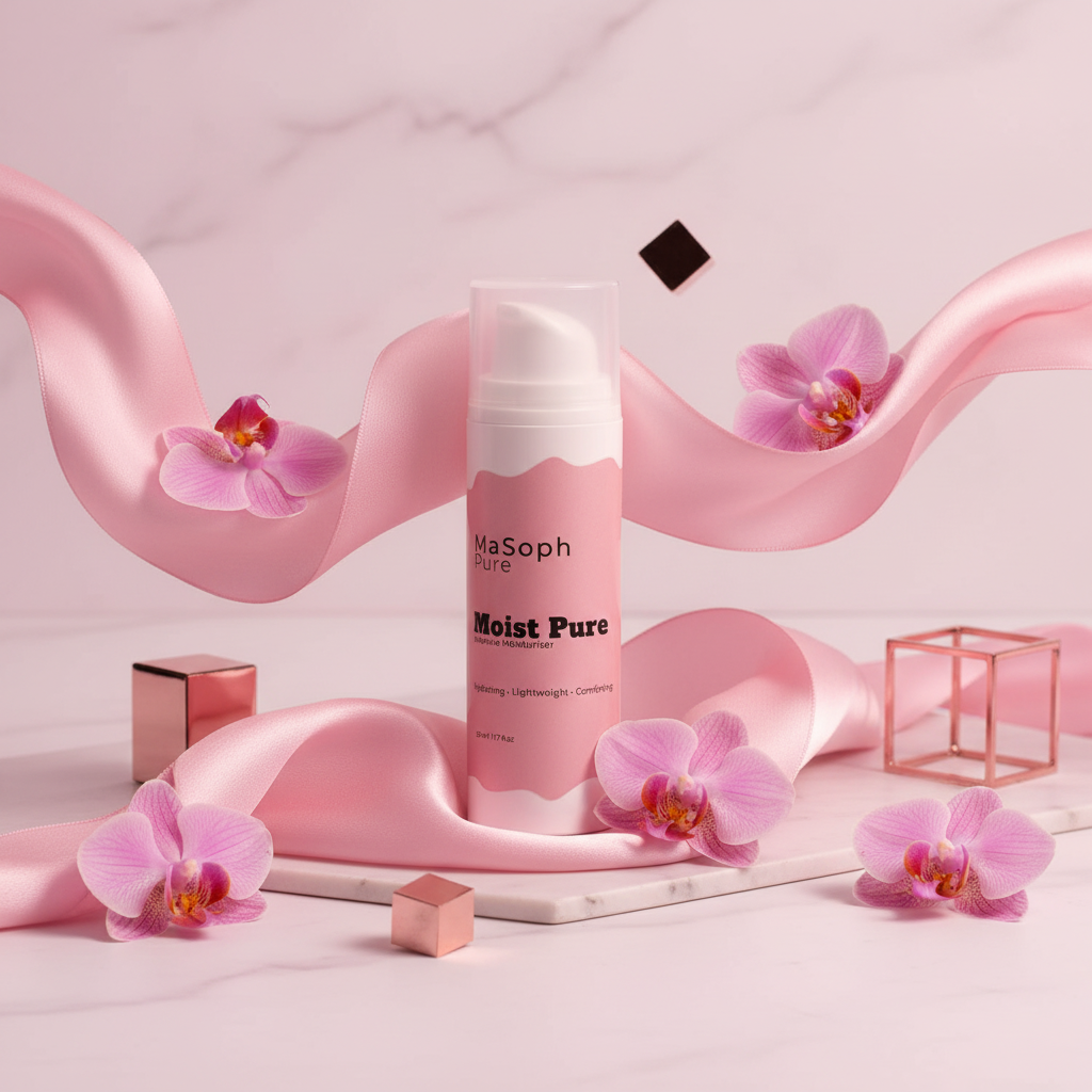 Moist Pure with silk ribbons and orchids